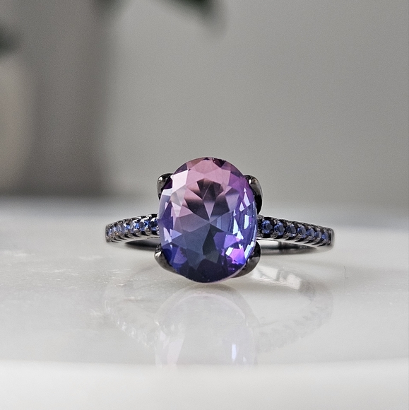 Pink & Purple Oval Gemstone Ring, real 925 Sterling Silver Charmed Aroma - Picture 2 of 7